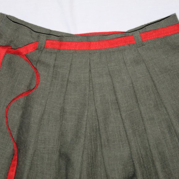 Vintage German Dirndl Green Red Linen Blend Octoberfest Skirt XS/S 25" Waist - Picture 3 of 10